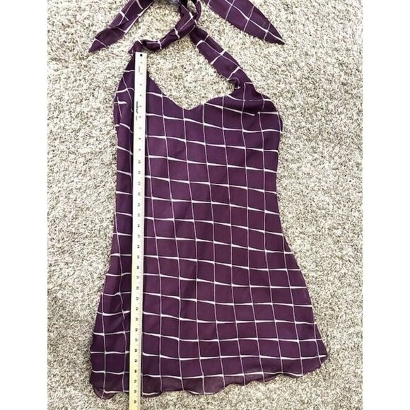 RAG Women Y2K Purple Geometry Squares Coquette Baby Doll Halter Short Dress L - Picture 7 of 7
